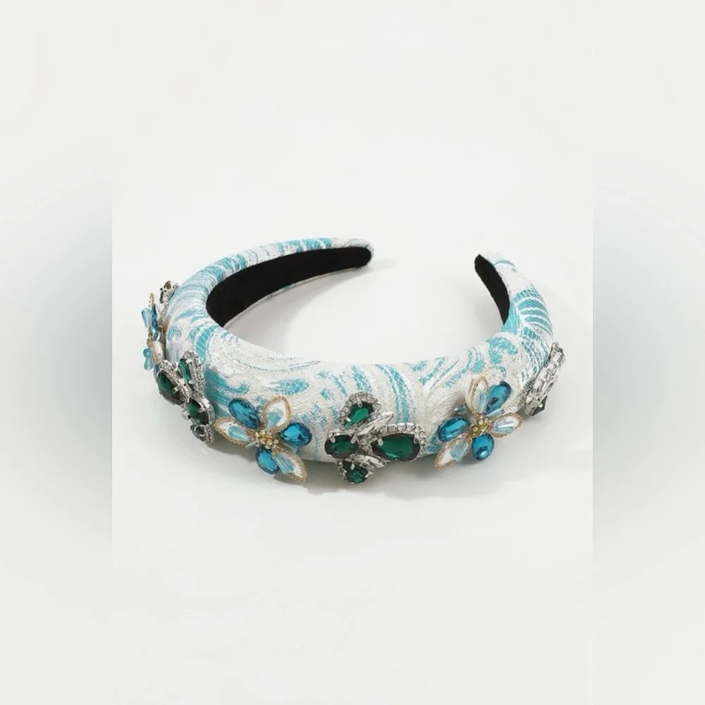 Baroque Rhinestone Flower Padded Headband